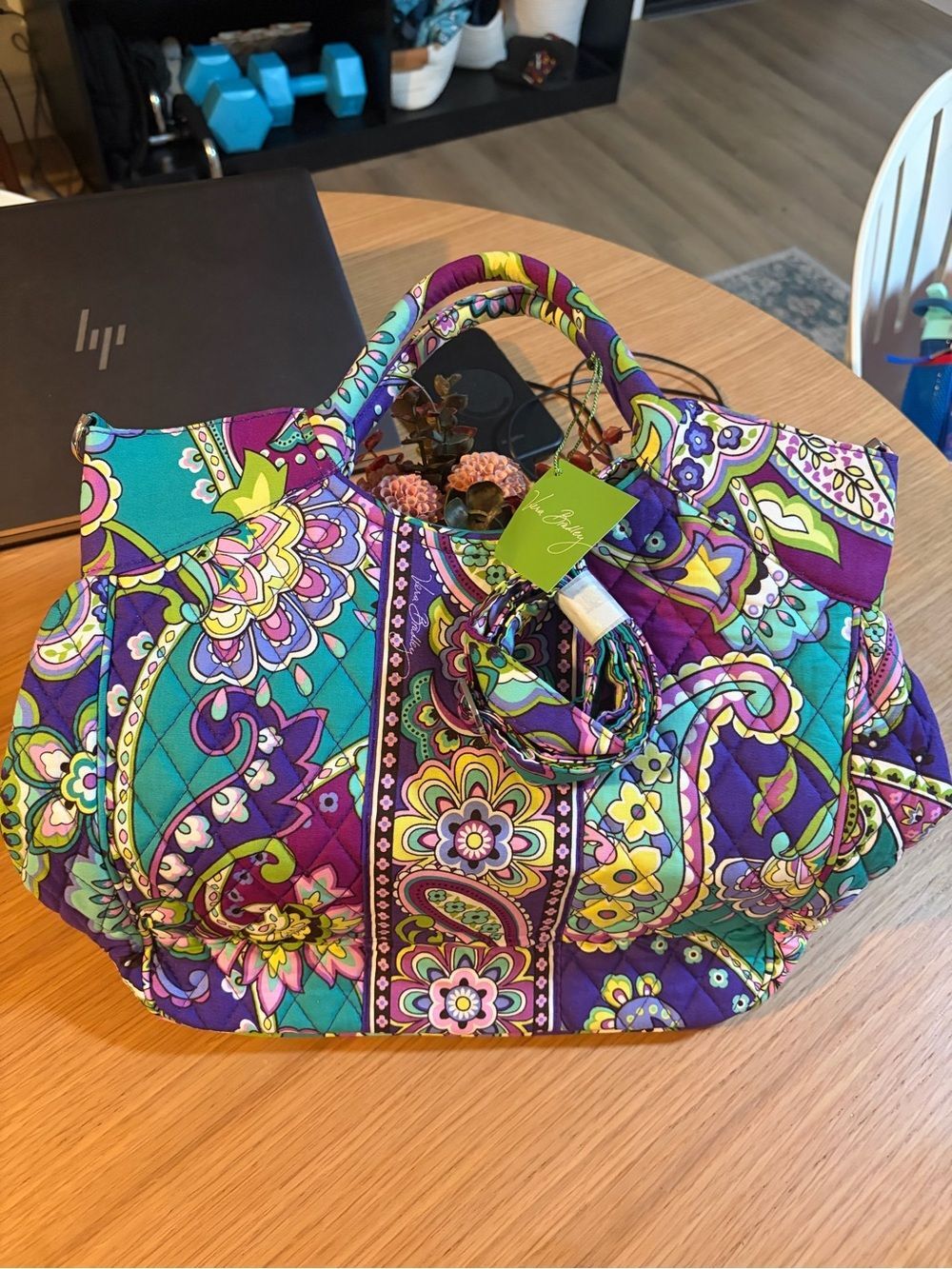 Vera Bradley Heather Quilted Paisley Two Way Tote Bag Purple Teal NWT
